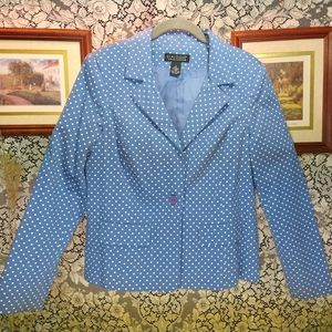 Dialogue periwinkle blue small polka dots notch lapel jacket lined single button